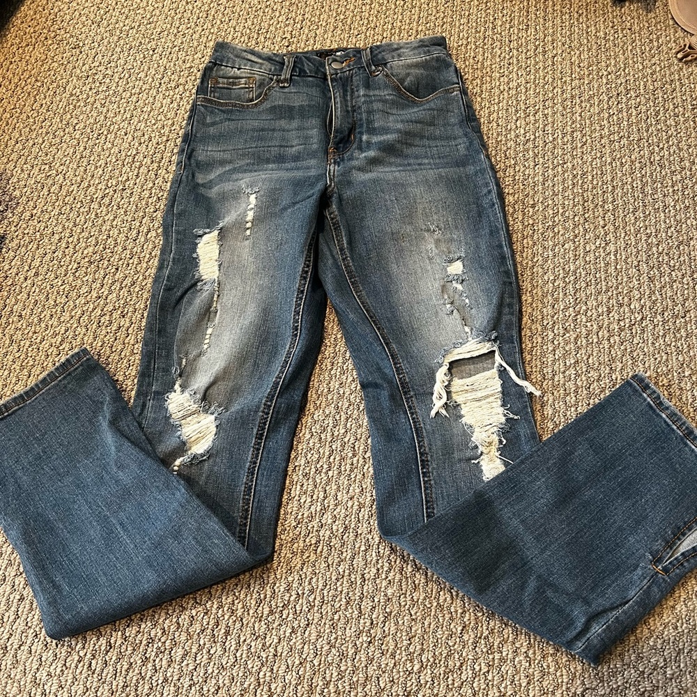 Split Hem Distressed Jeans